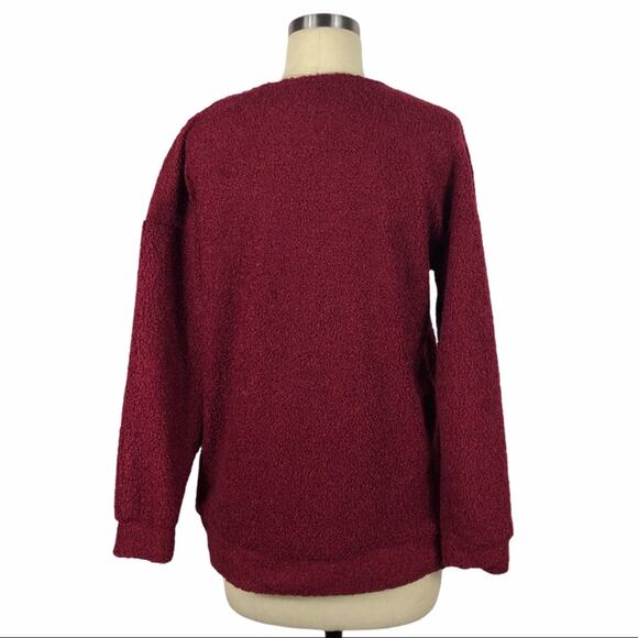 CASLON Red Faux Shearling Teddy Sweater S NWT Small Textured Warmth Cozy - Picture 3 of 8